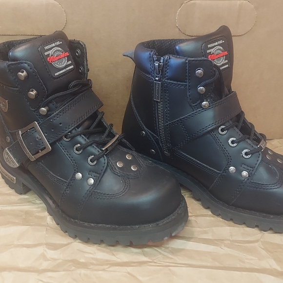 MILWAUKEE Men's "Road Captain" MB433 Black Leather Biker Boots Size 8.5D - Picture 3 of 11